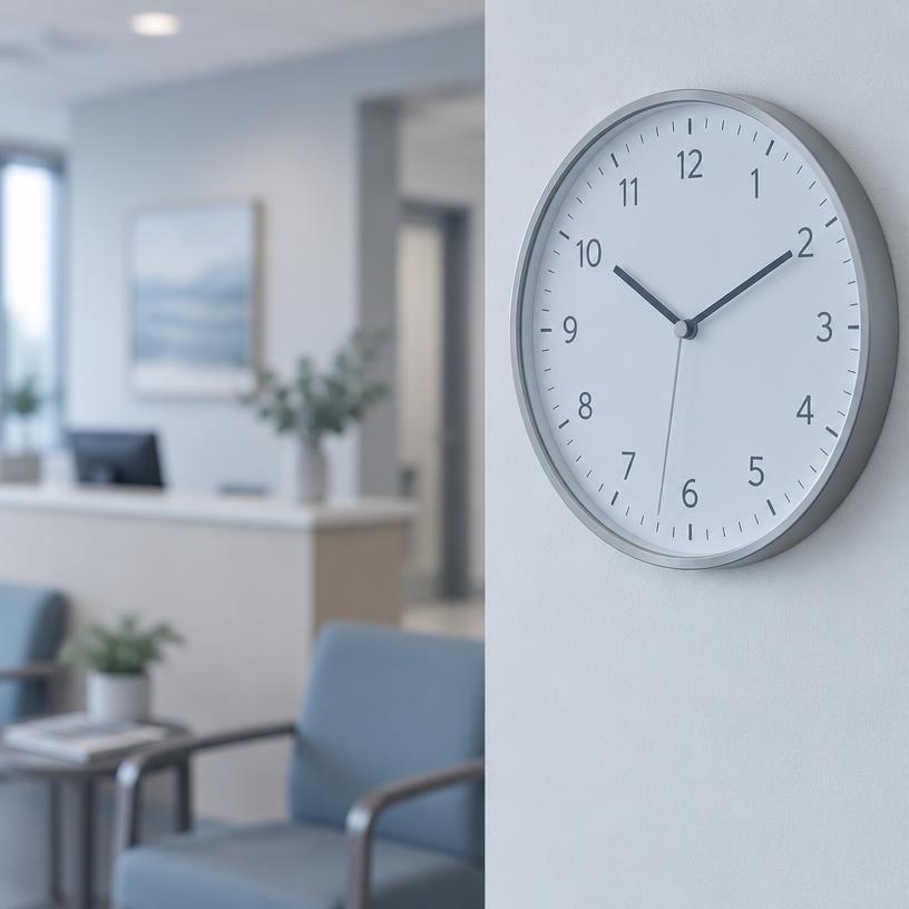 Clock in a medical reception area